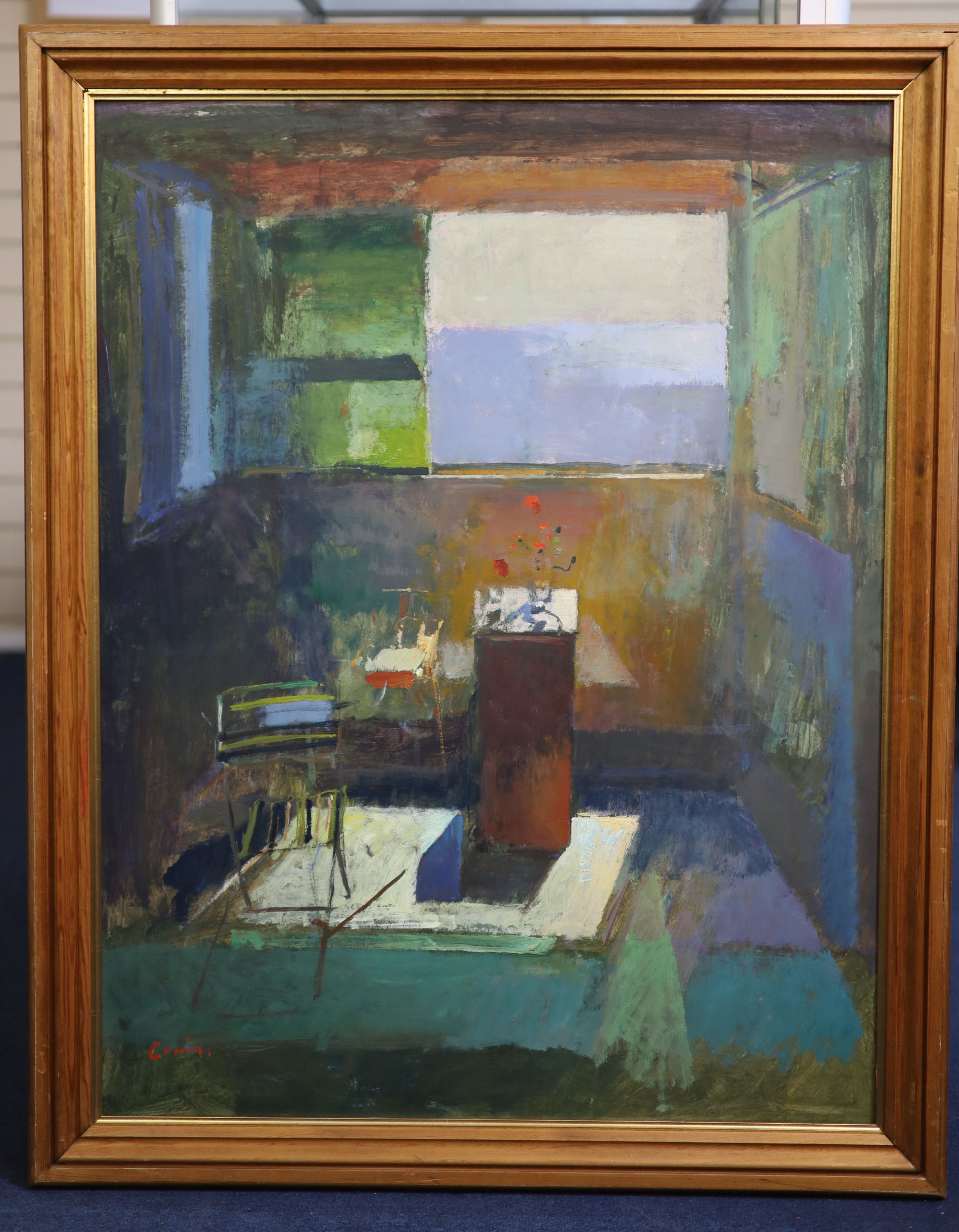 Fred Cuming RA, (b.1930), 'Studio, Lifeboat House', oil on board, 88 x 67.5cm